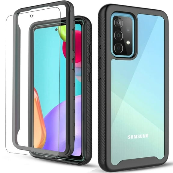 Samsung Galaxy A72 5G Case, With [Tempered Glass Screen Protector] Transparent Drop Proof Cover (Black)