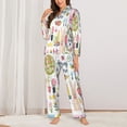 thumbnail image 3 of Kll Spring Hand Drawn Flowers Birds Print Women'S Long Sleeve Pajamas With Pants Sleepwear Loungewear 2 Set-Xx-Large, 3 of 9
