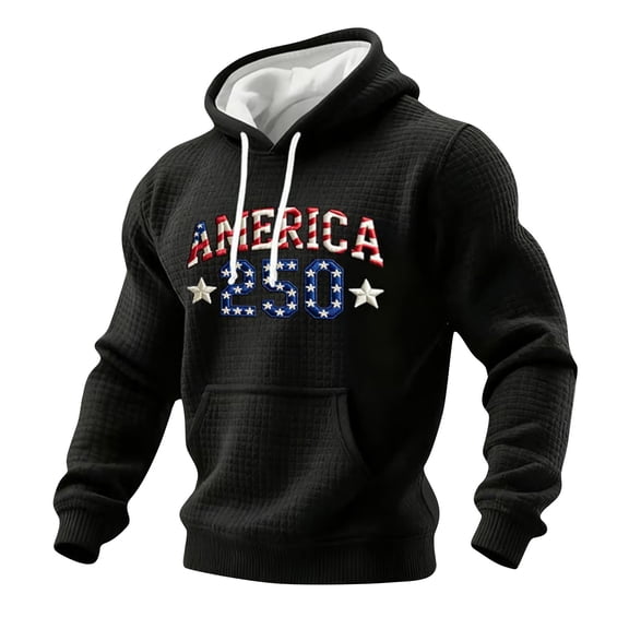 250 Anniversary USA Sweatshirt, Mens Tactical Hoodie Patriotic Graphic Sweatshirts Long Sleeve Waffle Knit Tops with Pocket