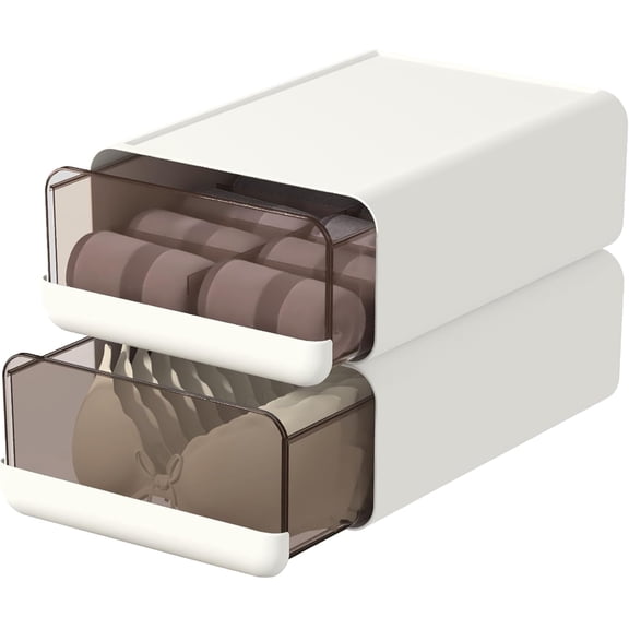 2pcs Underwear Organizer Drawer, 10 Cells Plastic Sock Underwear Storage Drawer, Stackable Closet Organizers and Storage Box for Bras, Socks, Scarves, Ties, Belt