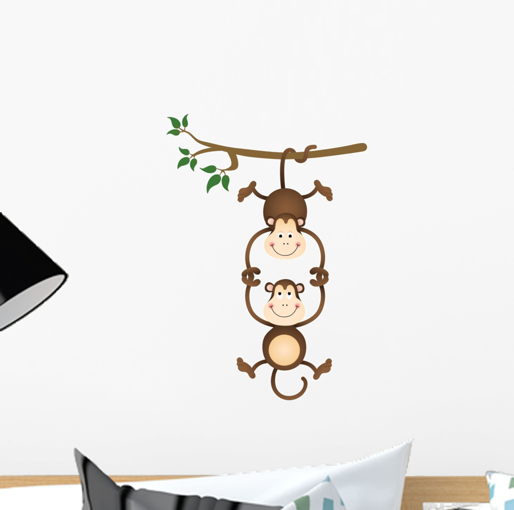 Monkey Hanging and Holding Wall Decal Sticker by Wallmonkeys Peel and