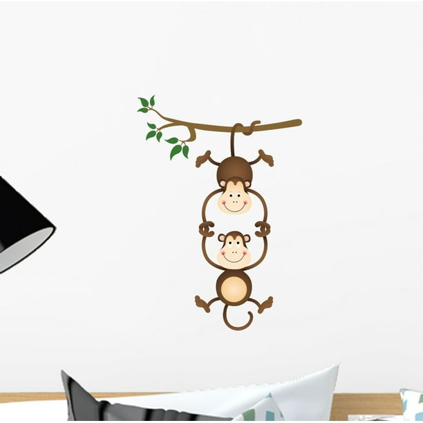 Monkey Hanging and Holding Wall Decal Sticker by Wallmonkeys Peel and