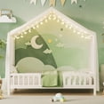 thumbnail image 3 of Noble House Twin Floor Bed with Canopy and Guardrails, Wood House Bed Frame for Kids, White, 3 of 11