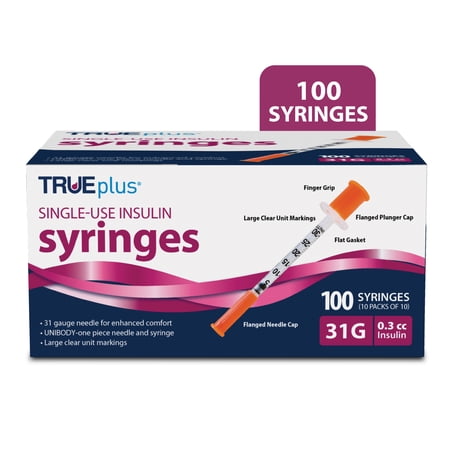 TRUEplus Single-Use Insulin Syringes, 31G 0.3cc 5/16 Inch Needle, 100 Count