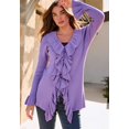 thumbnail image 2 of Roaman's Women's Plus Size V-Neck Ruffle Trim Tie-Front Cardigan, 2 of 3