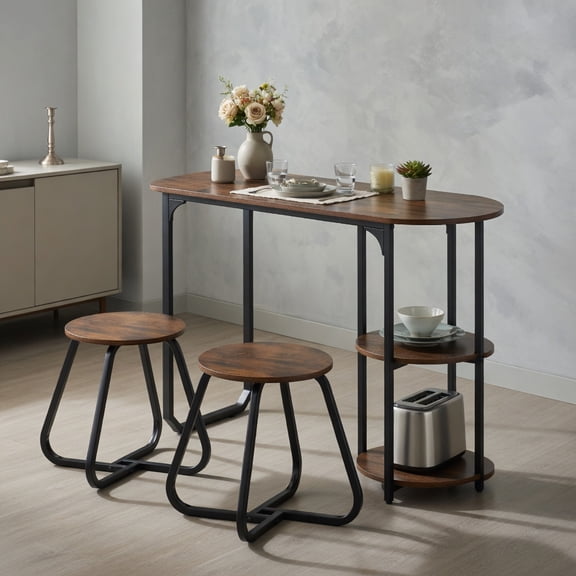 Topcobe 3-Piece Industrial Dining Table Set for Small Space, Kitchen & Dining Room Sets, Modern Furniture for Living Room-Rustic Brown