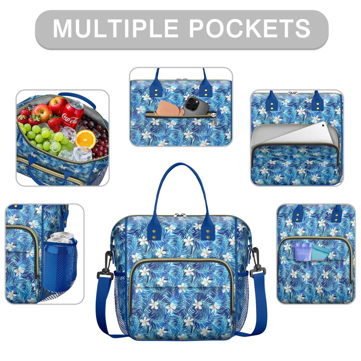 Palm Leaf & Exotic Flowers Lunch Bag - Large Insulated Cooler Tote with 100% Leakproof Design - Perfect for Office Workers & Students