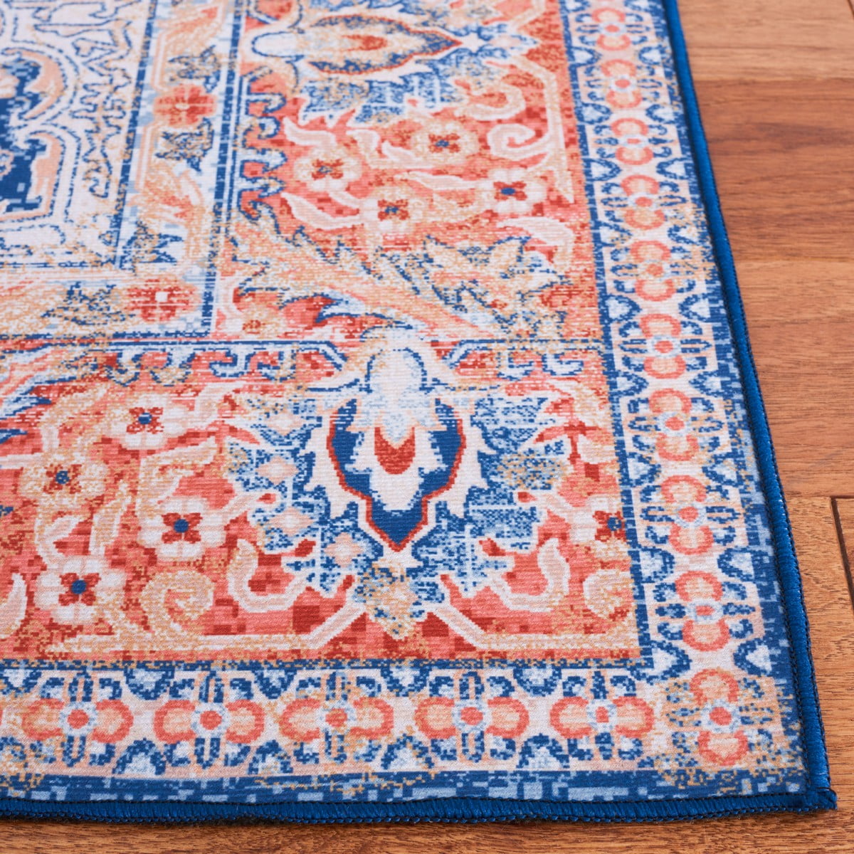 SAFAVIEH Tucson Alphonse Traditional Machine Washable Area Rug, 6' x 9', Rust/Blue