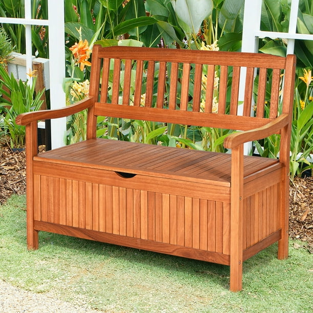 Gymax 42 Storage Bench Deck Box Solid, Wooden Garden Bench With Storage Uk