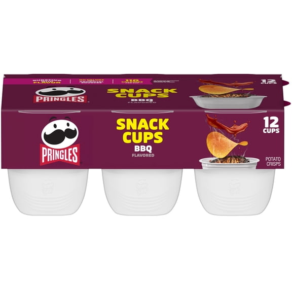 Pringles Potato Crisps Chips, Lunch Snacks, Snack Cups, BBQ, 8.8oz Tray (12 Cups)
