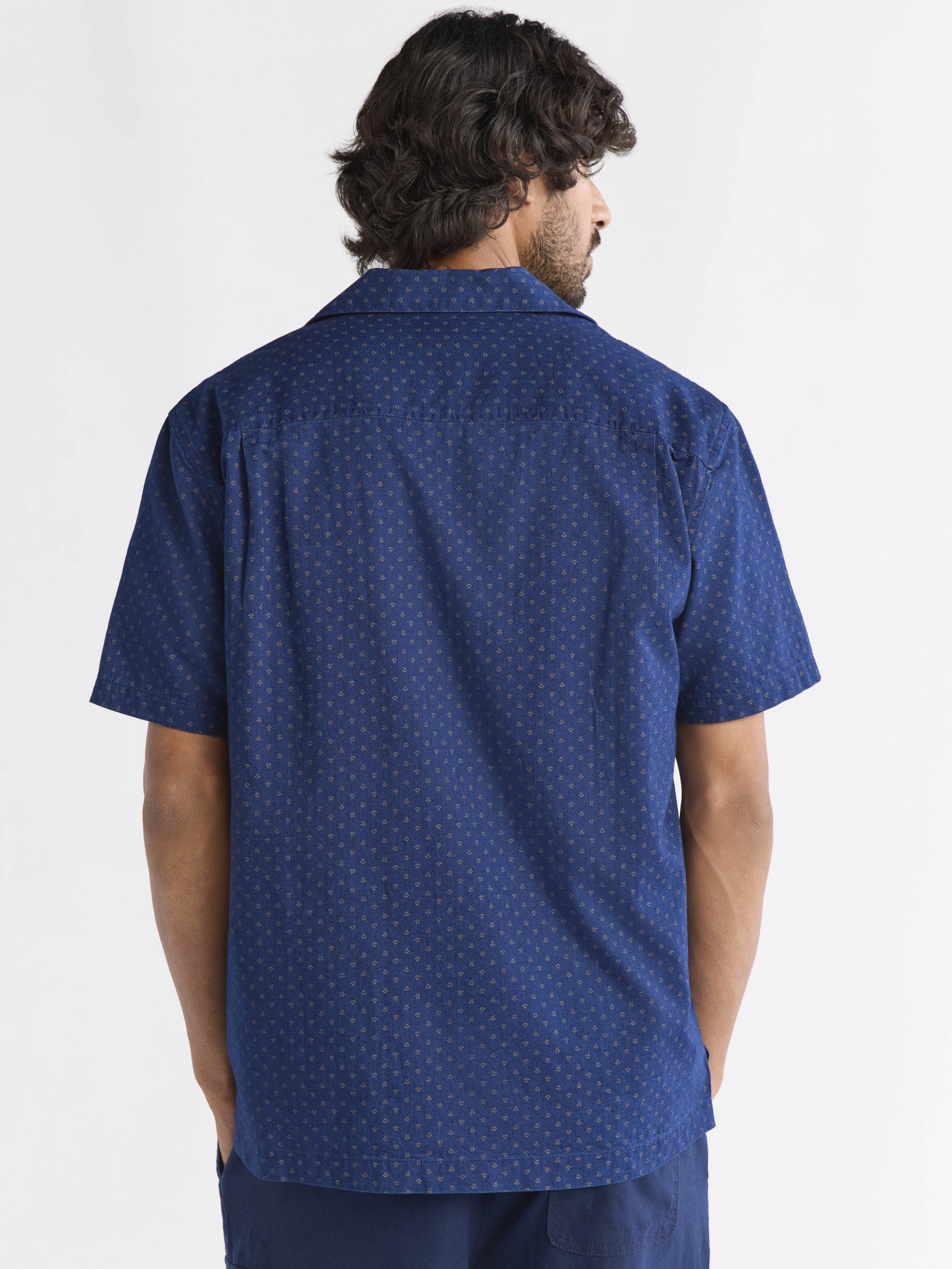 Free Assembly Men's Print Cotton Chambray Camp Shirt with Short Sleeves, Sizes S-3XL