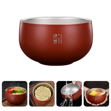 WHAMVOX Big Bowl Ramen Noodle Bowl Stainless Steel Bowl Instant Noodle Bowl 12X6X7CM Red