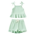 thumbnail image 2 of WhouRiu Infant Girls' Outfits Summer Ruffles Sleeveless Tshirt Shorts Children Stylish Beach School Party Outfit Set Green,Size 12-18 M, 2 of 8