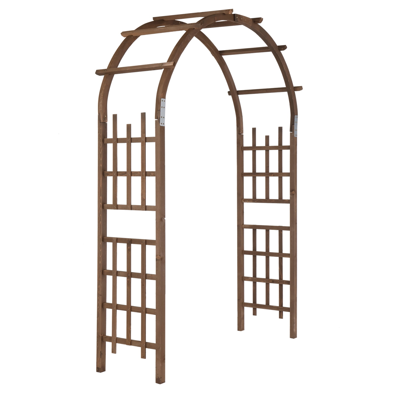 7 Ft Wooden Garden Arbor, Wedding Arch Backdrop Stand for Ceremony Party, Garden Pergola with Trellis for Climbing Plants, Dark Brown