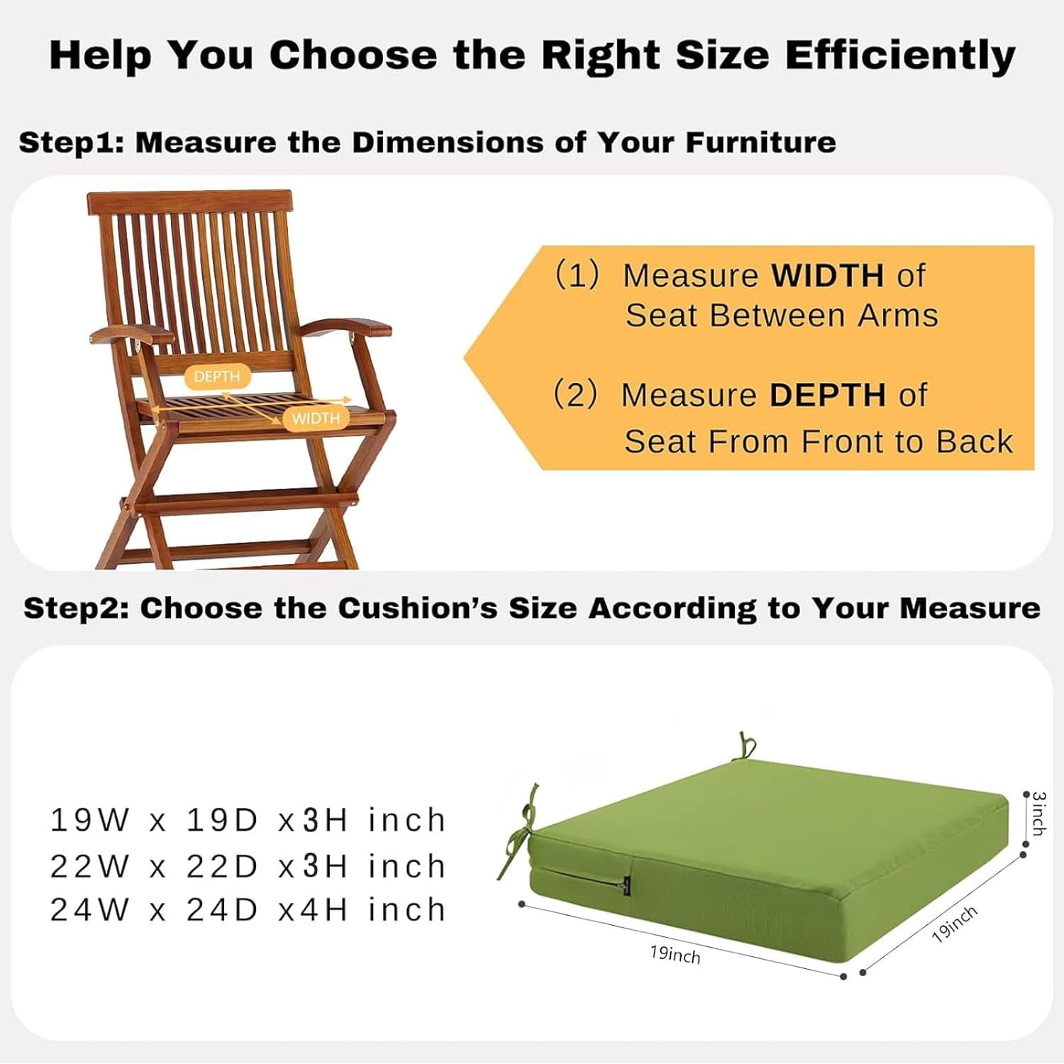 idee-home Outdoor Chair Cushions Set of 2, Outdoor Seat Cushions 19x19 Waterproof, Patio Chair Cushion Color Fastness with Ties Patio Furniture Garden Sofa Couch Pads