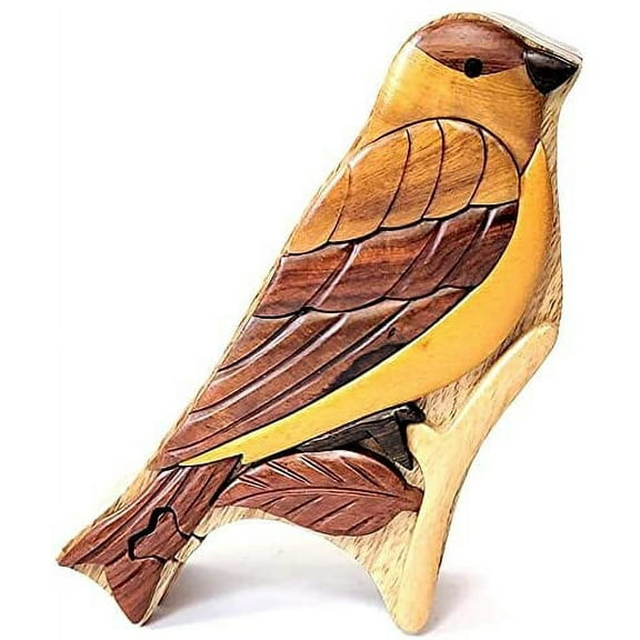 Goldfinch Bird - Handcrafted Wooden Puzzle Box with Secret Compartment