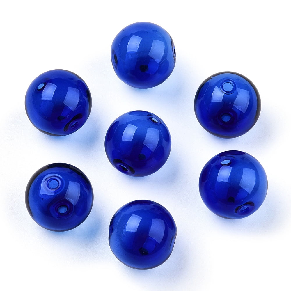 100pcs Transparent Blow Glass Globe Beads Round for DIY Wish Bottle Pendant Glass Beads Dark Blue 18x17mm Hole: 2mm