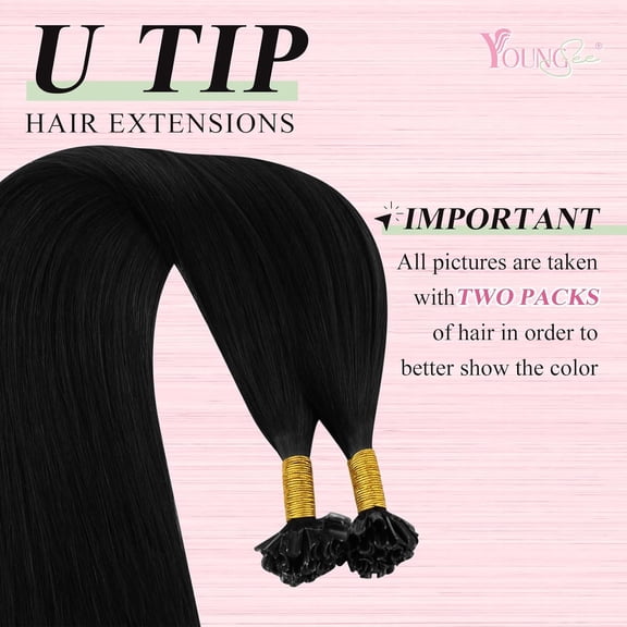 WEIF-U Tip Hair Extensions Black UTip Hair Extensions Human Hair Jet Black 18In U Tip Keratin Hair Extensions Black K Tips Hair Extensions Comfortable and Soft Hair Extensions Utip 50s/50g