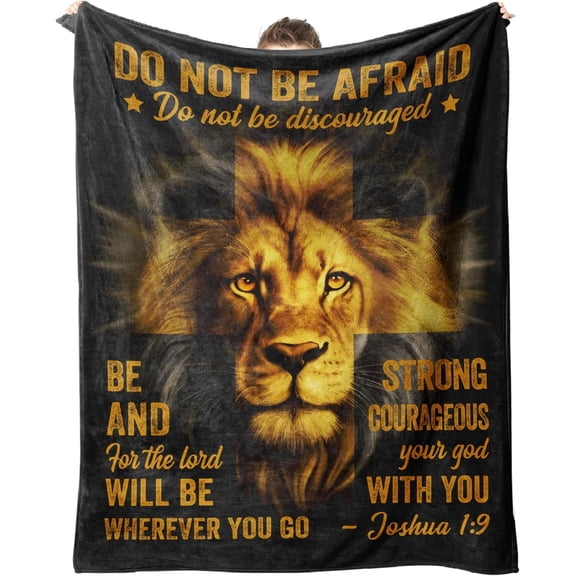 Christian Gifts for Men, Blanket Printed with Lion & Bible Verse, Religious, Christmas, Birthday Gifts for Men, Teen Boys, Catholic, Spiritual, Baptism Gift, Soft Throw Blanket