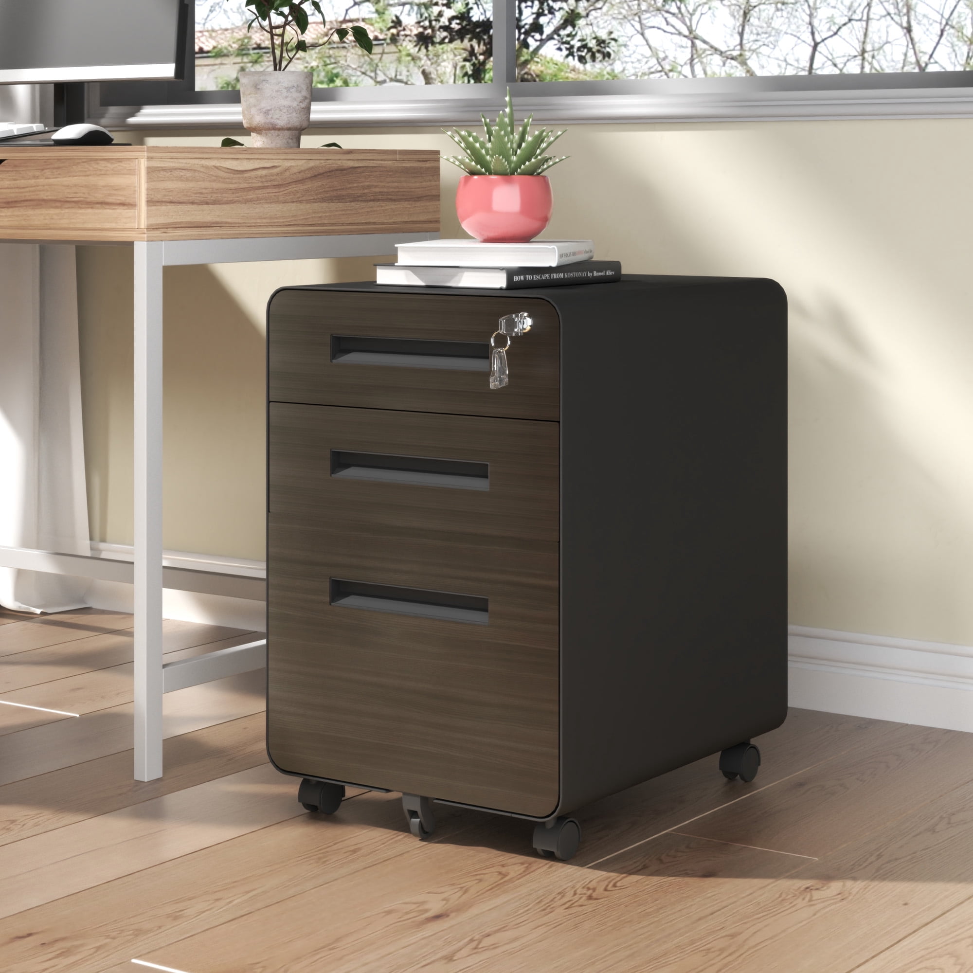3-Drawer Mobile File Cabinet with Lock, All-Steel Metal Storage Cabinet on Casters, for Home & Office,Black, Fully Assembled, Holds A4/Letter Files