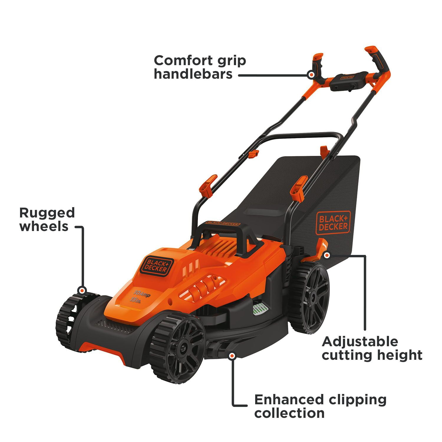 BLACK+DECKER 15 Inch Corded Electric Push Mower with Comfort Grip Handle