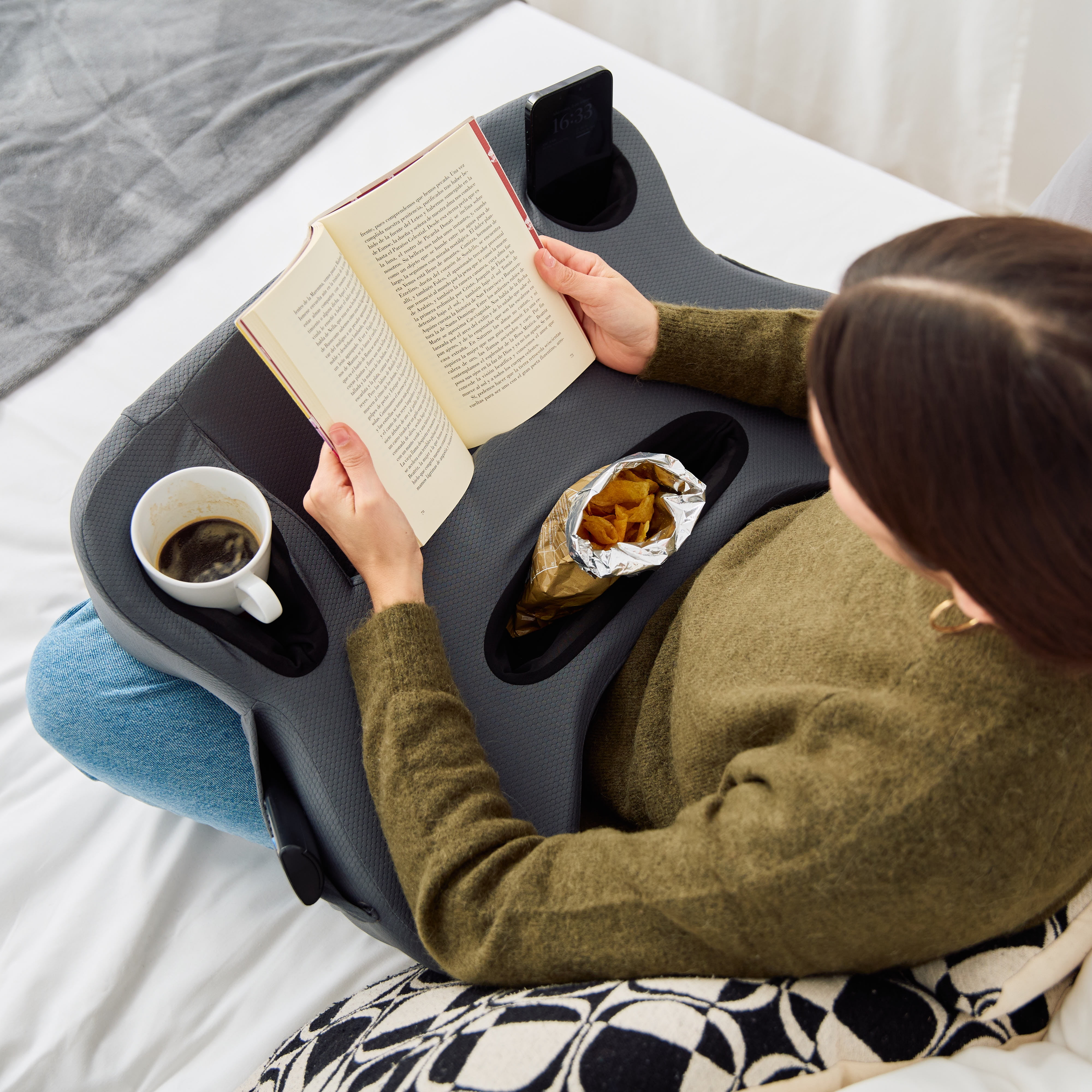 TabCouchCaddy Lap Desk Pillow - Cushioned Lap Pillow for Reading, Gaming, Work & Travel, Soft & Portable Laptop Desk for Bed, Couch, Ergonomic Support for Laptops & Tablets (Grey)