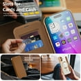 thumbnail image 2 of Feishell Flip Case for iPhone 16 Plus with Camera Lens Protect Film,Magnetic Closure PU Leather Folio Case with RFID Blocking Card Slots Luxury Plating Transparent Phone Cover,Brown, 2 of 8