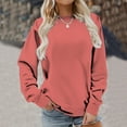 thumbnail image 4 of IROINNID Long Sleeve Shirt for Women Fall Tops Solid Basic Pullover Round Neck Casual Sweatshirt Loose Relaxed Fit Tops,Watermelon Red, 4 of 6