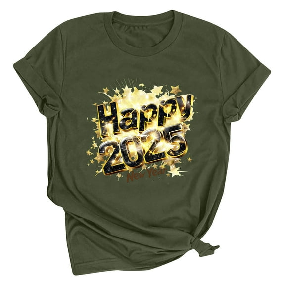Wancir 2025 New Years Eve Party Family T-Shirts for Women Funny Christmas Happy New Year Short Sleeve Pullover Holiday Clothes