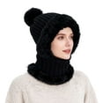 thumbnail image 3 of Spencer Womens Winter Hats, 3-in-1 Winter Beanie Scarf & Mask Set Knit Beanie Hat Fleece Lined Skull Hats with Pompom for Women, Black, 3 of 10