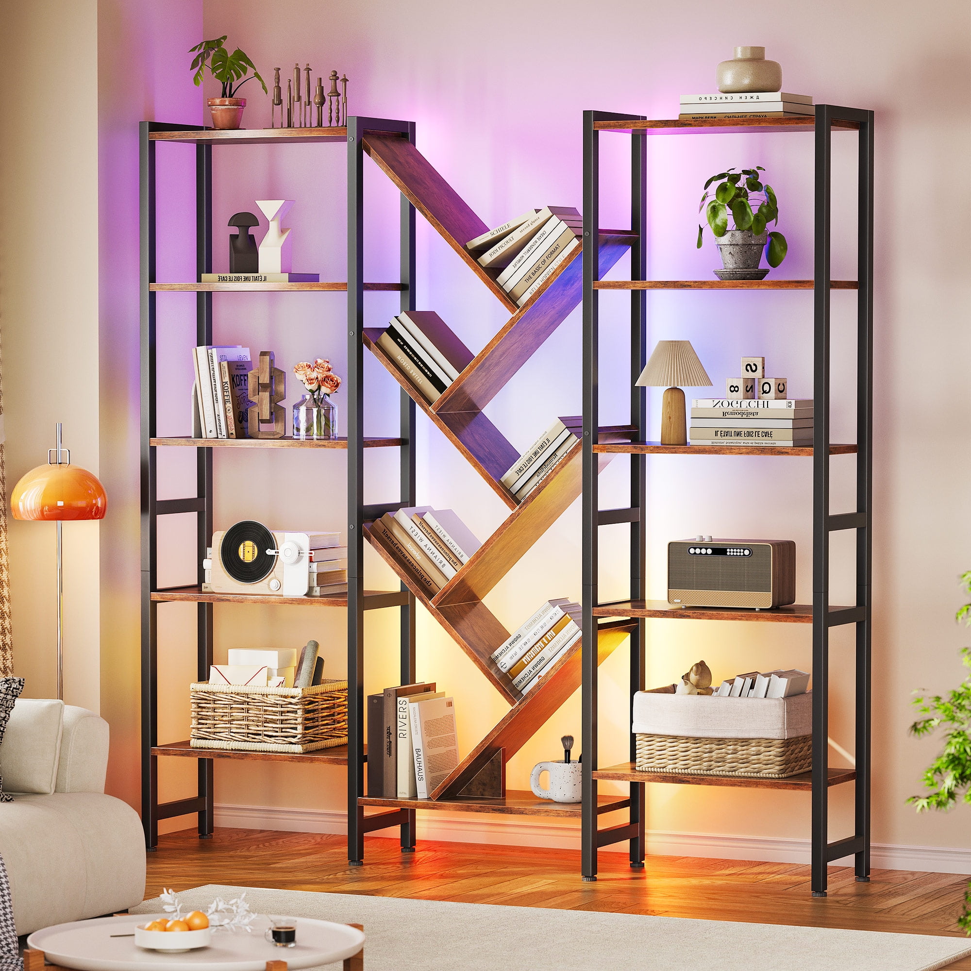 Casacomoda 5-Tier Bookshelf with LED Lights, Black