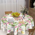 thumbnail image 4 of Floral Coloring Round Easter Tablecloth, Spring Pink Tulip Flower Table Cover Kitchen Dining Room Dinner Easter Eggs Tablecloth Party Decorations Stain Resistant Round 60", 4 of 6