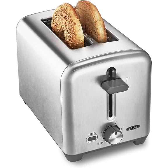Stainless Steel 2 Slice Toaster with Extra Wide Slots & Removable Crumb Tray - 6 Browning Options, Auto Shut Off & Reheat Function - Toast Bread, Bal & Waffle