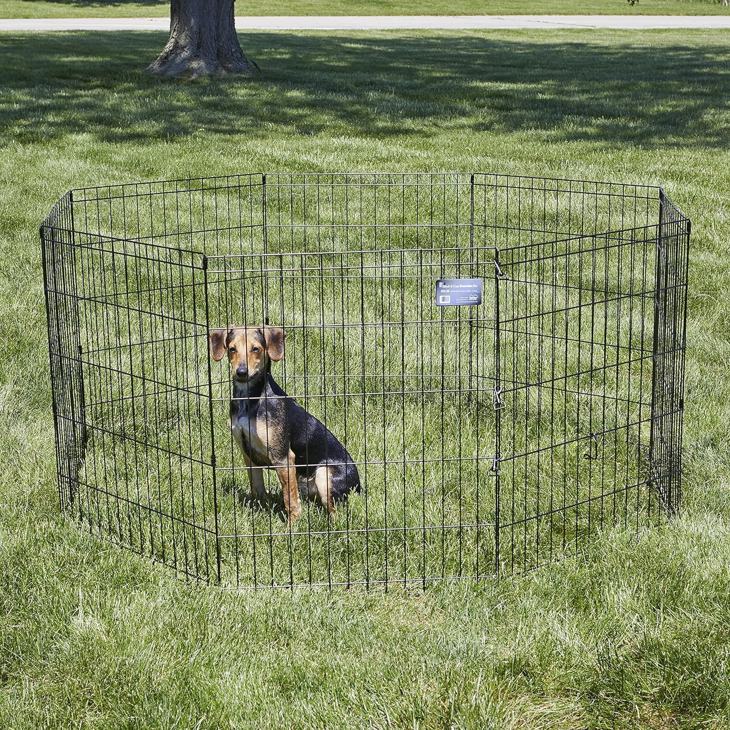 GODOHOME 30″Foldable Metal Playpen Eight Piece Fence Dog Cage, Black