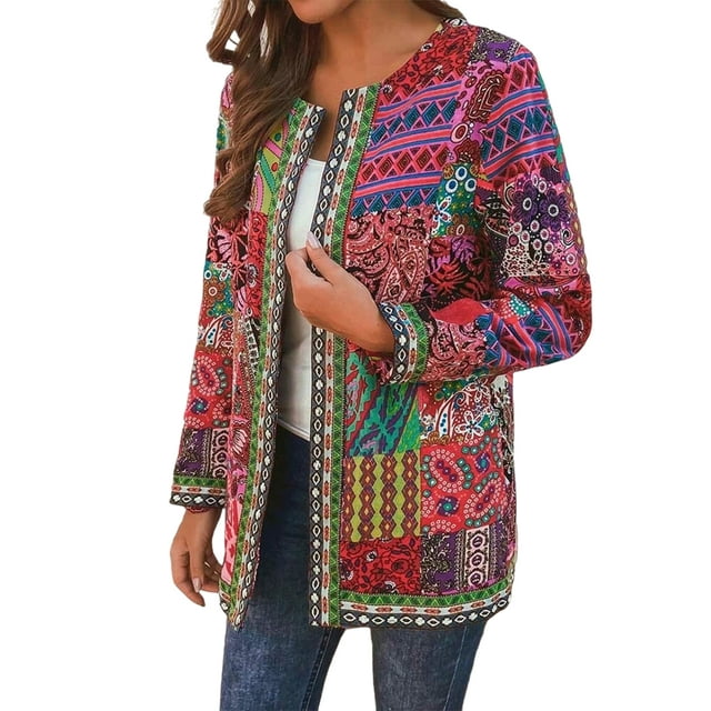 Bellella Vestes pour Femmes, Veste Ouverte à Manches Longues, Style Ethnique Décontracté, Cardigans Style-E 3TG
