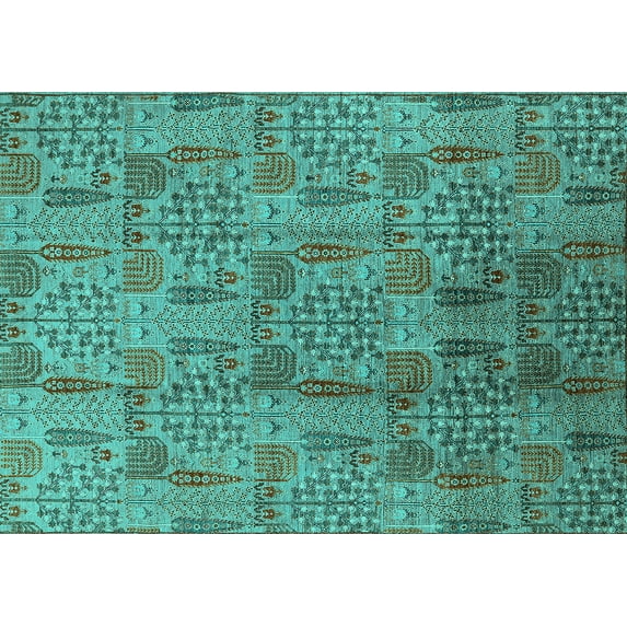 Ahgly Company Indoor Rectangle Oriental Turquoise Blue Industrial Area Rugs, 3' x 5'