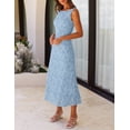 thumbnail image 4 of Merokeety Womens Summer Dresses Floral Boat Neck Tie Waist Bodycon Formal Dress Blue m, 4 of 5