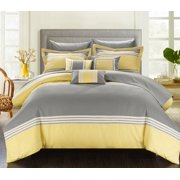 Chic Home Falcon 8 Piece Comforter Bed in a Bag Hotel Collection Striped Patchwork Banding Color Block Design Complete Bedding Set – Sheets Decorative Pillows Shams Included, Twin Yellow