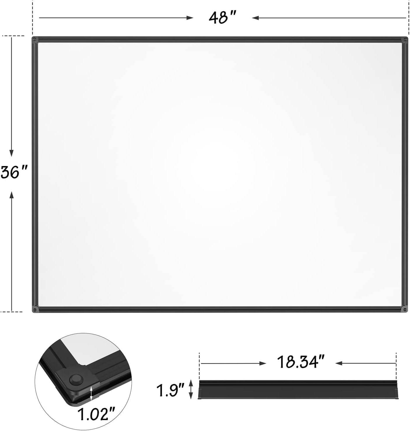 48" X 36" Magnetic Dry Erase Whiteboard with Black Aluminum Frame, Hanging Whiteboard for Home, School, Office, Kitchen