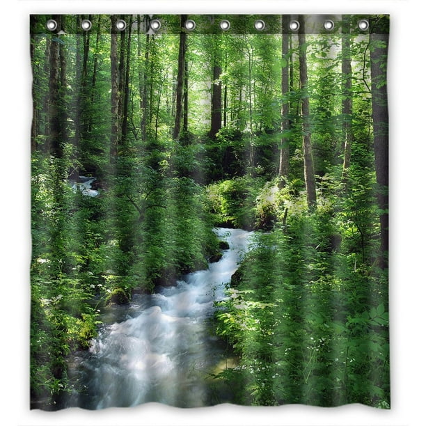 Polyester Waterproof Shower Curtain, Green Forest Shower Curtain