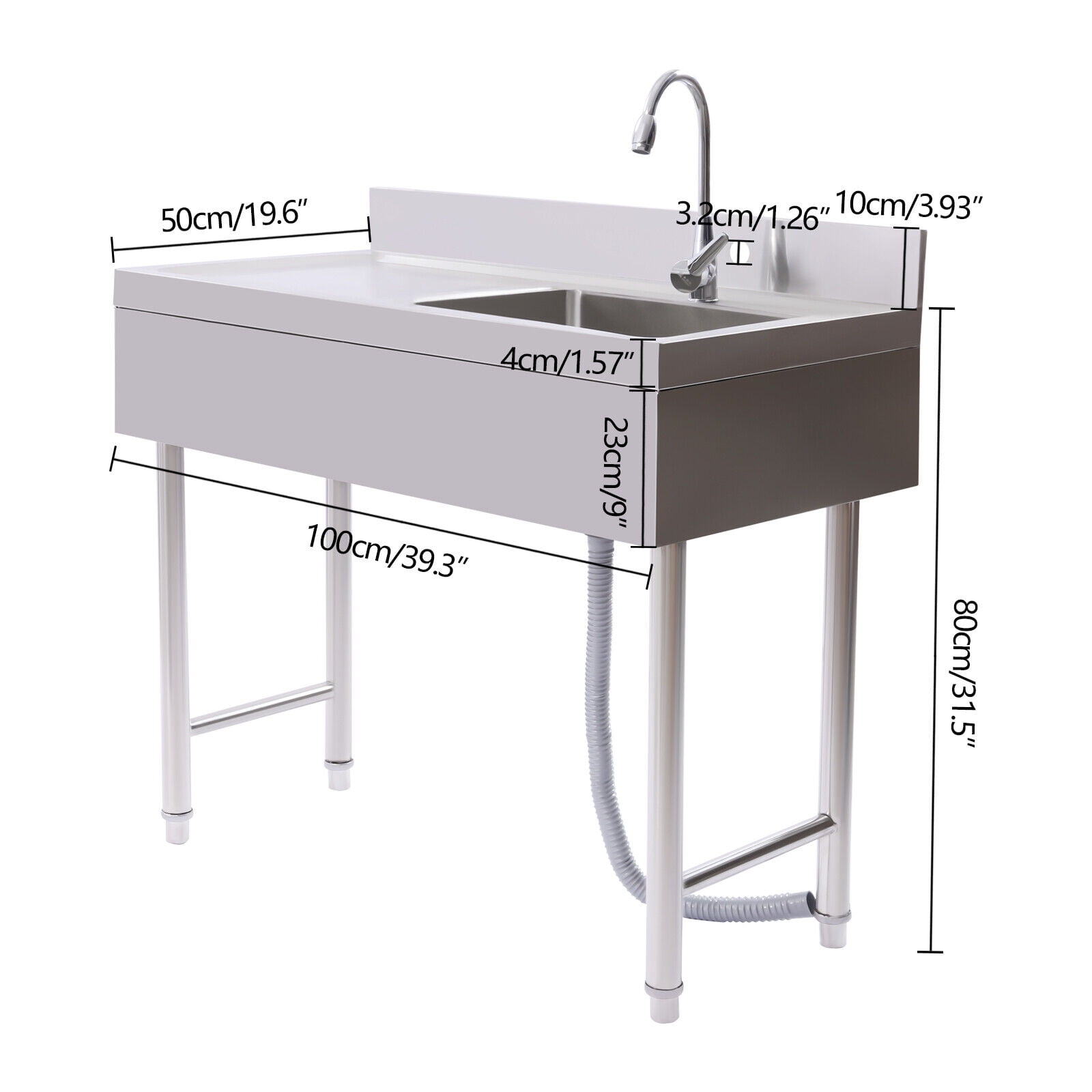 Miumaeov Free Standing Single Bowl Commercial Utility Sink 1 Compartment Stainless Steel Kitchen Sink Prep Table with Faucet for Garage Restaurant Kitchen Laundry