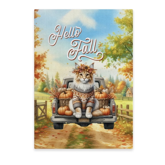 Hello Fall Autumn Maine Coon Pumpkins Pickup Truck Vertical Matte Canvas Poster Cat Lover Kitten Owner Gifts Wall Art Home Decor - 13011