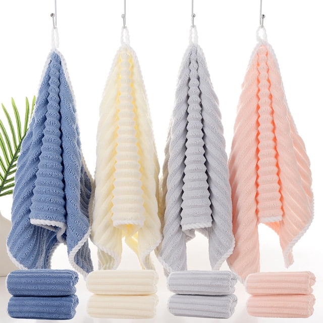 Toalla de Vellón de Color Liso, Toalla Facial de Pana Superabsorbente con Cordón, Tamaño Grande y Grueso (35 X 75 Cm), Paquete de 2, Gris, Blanco, Azul y Rosa.