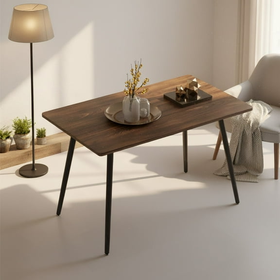 CasaGlajore 47.2" Mid-Century Modern Dining Table with Black Metal Legs, Compact 6-Seater for Kitchen, Office, or Living Room