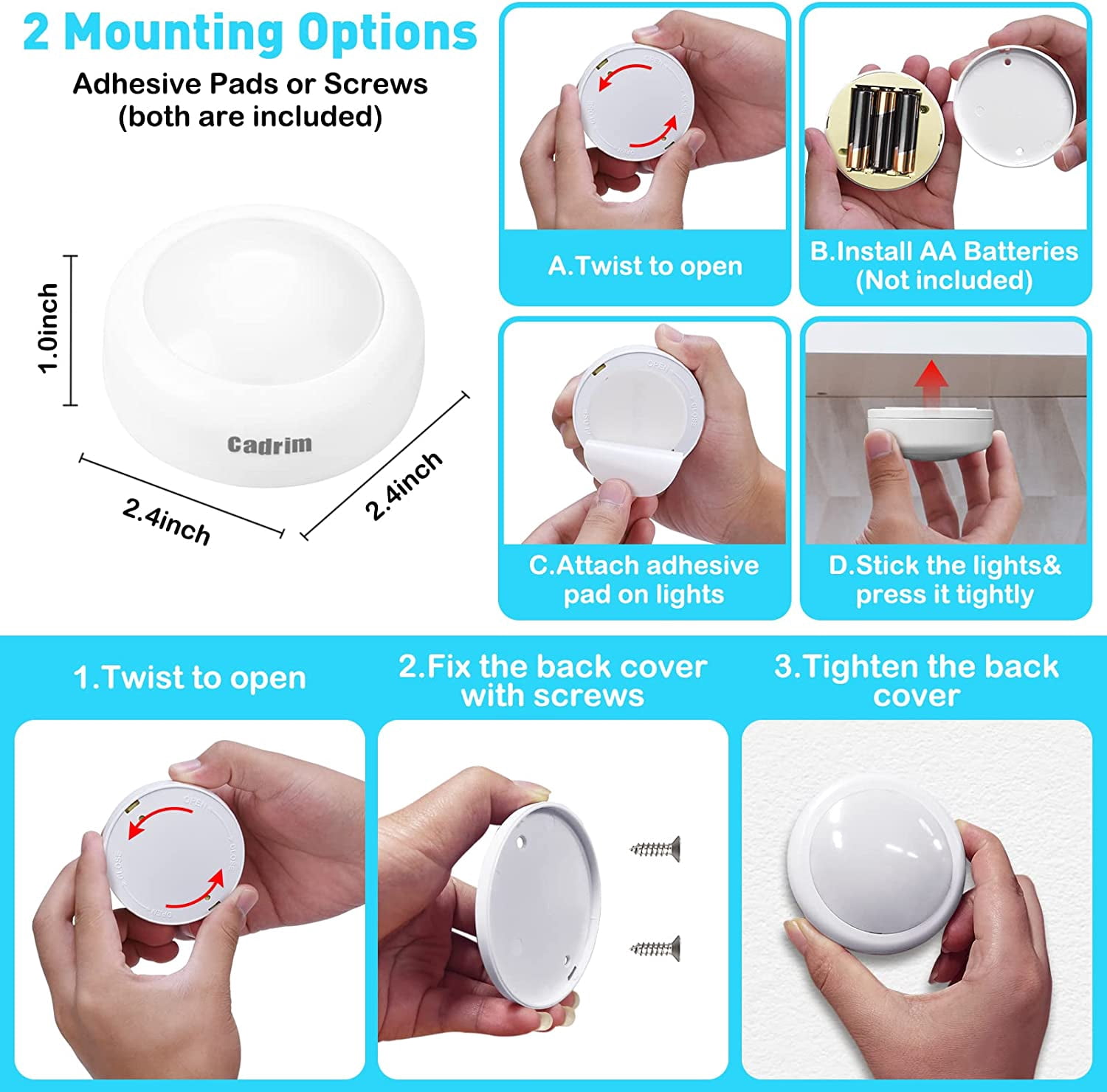 Puck Lights, Cadrim 13 Colors Changeable LED Puck lightings Battery Powered Dimmable Under Cabinet L
