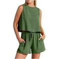 thumbnail image 3 of Dazajoo Women's Summer 2 Piece Outfits Shorts Sets Sleeveless Crop Tank Top and High Waisted Shorts with Pockets,Army Green,XL, 3 of 9