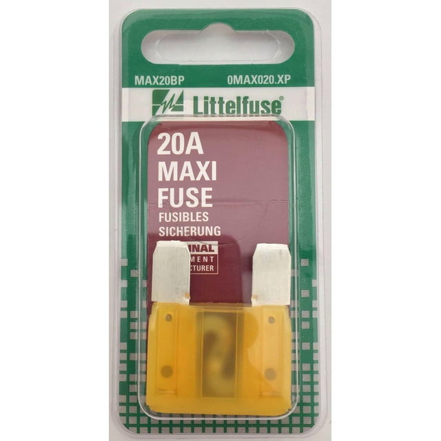 Littelfuse . Fuse MAX20BP MAXI; Yellow Blade; 20 Amp; Slow Blow; Pack Of 5; Carded