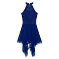 thumbnail image 4 of Miutii Women Shiny Sequins Halter Neck Asymmetrical Mesh Tulle Lyrical Dance Dress Modern Navy_Blue M, 4 of 8