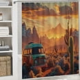 thumbnail image 6 of JEUXUS Desert Cactus Sunrise Tropical Saguaro with Abandoned Vehicle Home Bathtubs Bathroom Curtain Decoration White, 6 of 7