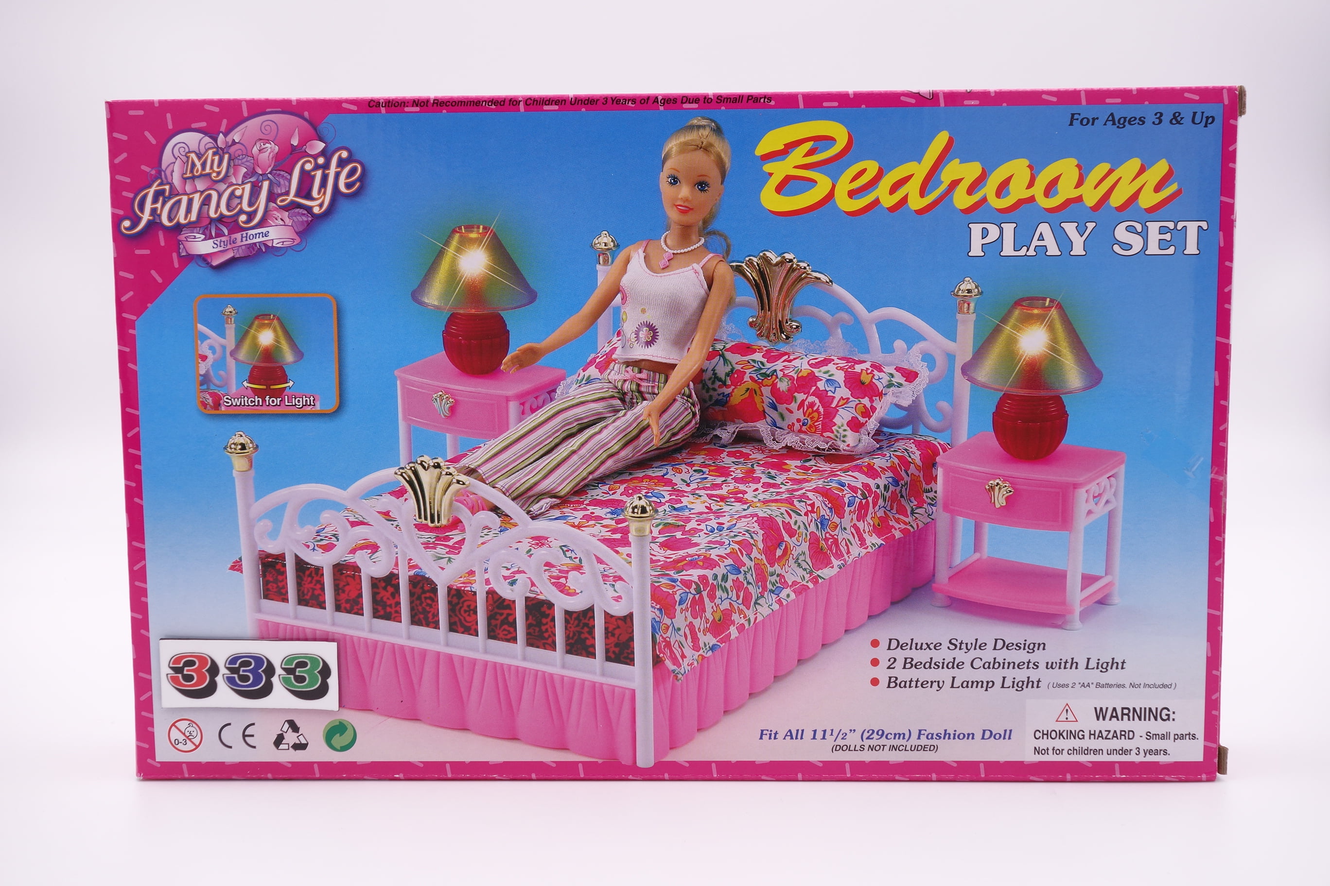 My Fancy Life Barbie Size Dollhouse Furniture Bed Room & Beauty Play Set 